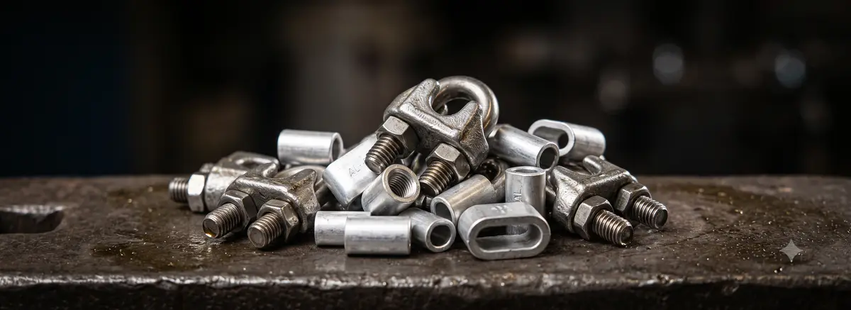 Wire rope clips and aluminium ferrules